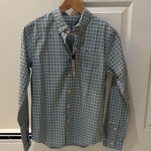Vineyard Vines Kids Green Checkered Button Down Shirt size L